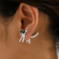 Vintage-Style White Cat Earrings with Playful Charm