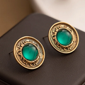 Blue-Green Crystal Earrings in Gold Colour with Glamorous Sparkle