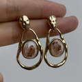 Vintage-Style Irregular White Stone Earrings in Gold Colour
