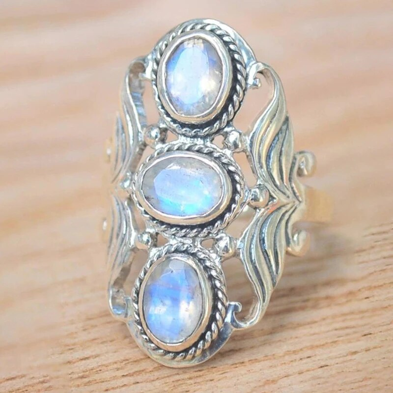 Vintage-Style Three-Stone Ring with Milky White Stones