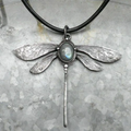 Vintage-Style Dragonfly Pendant with Blue Stone in Silver Colour