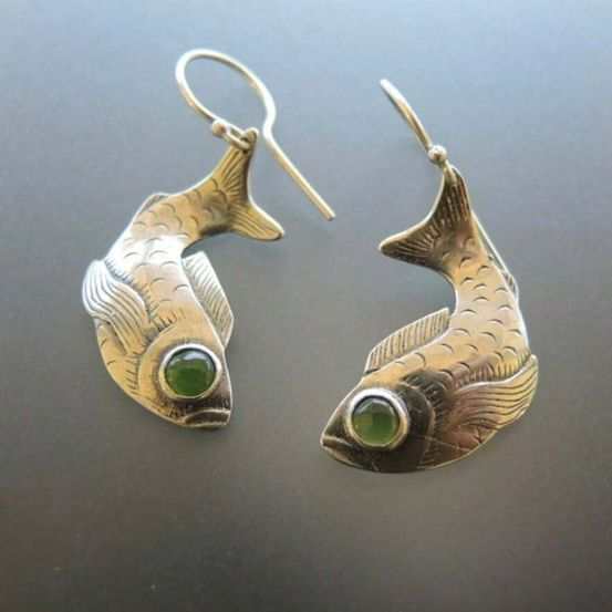 Vintage-Style Koi Fish Earrings in Silver Colour with Flowing Fins