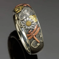 Vintage-Style Sunflower and Dragonfly Ring with Garden Design