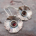 Vintage-Style Blossom Earrings with Red Zirconia in Silver Colour