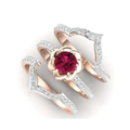 Ringset i vintagestil med röd kristall och zirkonia i rik färg