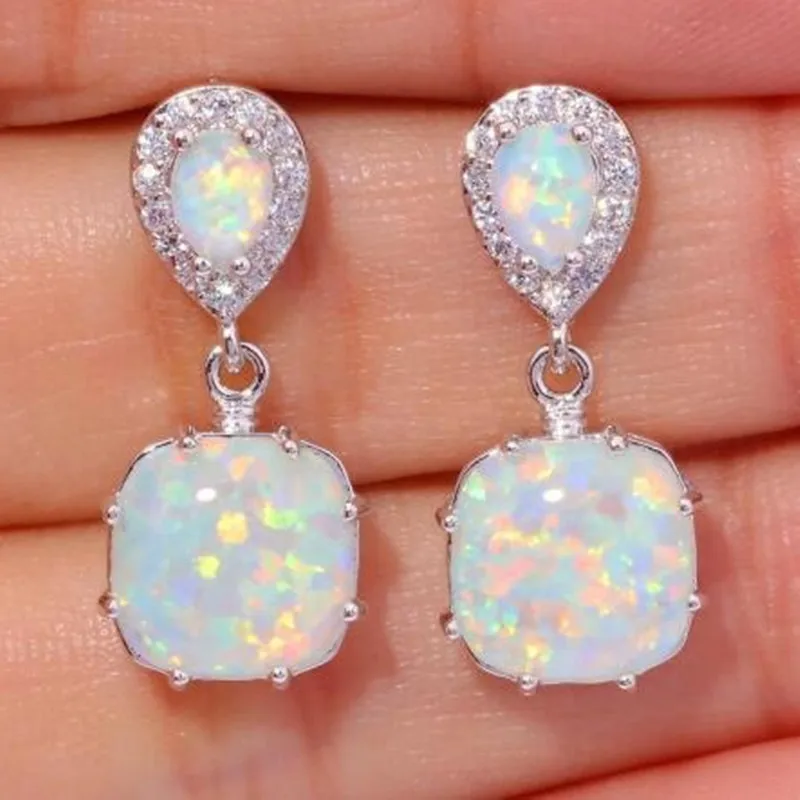 Iridescent White Stone Earrings with White Zirconia