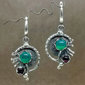 Blue-Green Crystal Earrings in Silver Colour with Crisp Sparkle