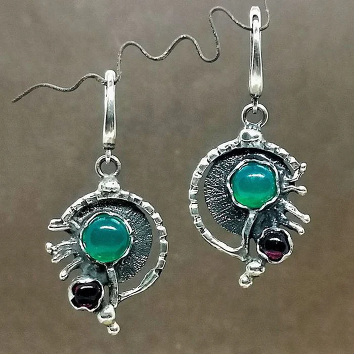 Blue-Green Crystal Earrings in Silver Colour with Crisp Sparkle