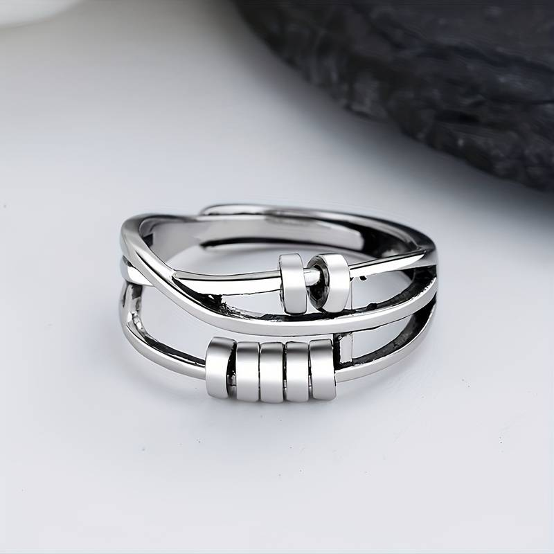 Vintage-Style Layered Tree Ring with Branch Detail in Silver Colour
