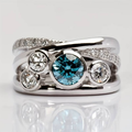 Band Ring with Blue Zirconia and Clear Bezel Stones in Silver Colour