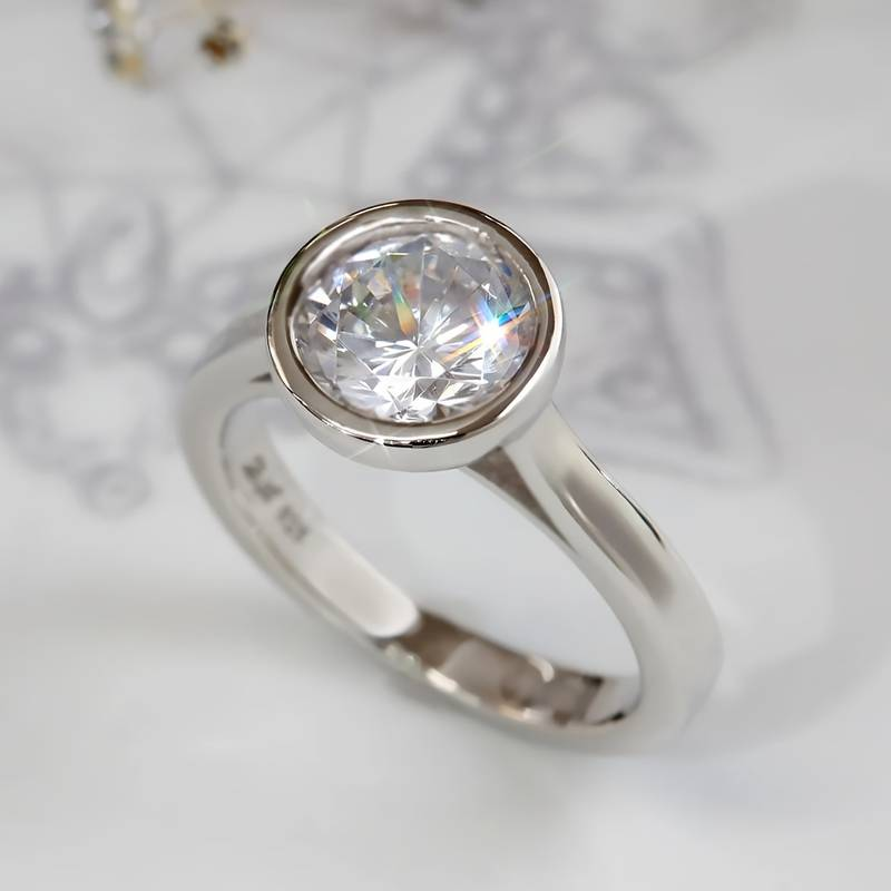 Round Zirconia Bezel Ring with Clean Setting in Silver Colour