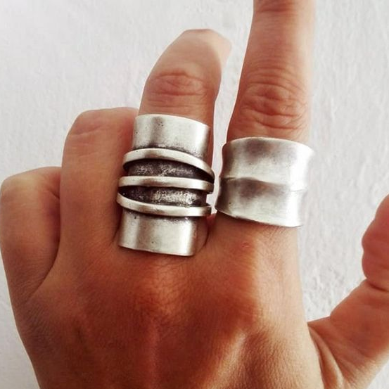 Adjustable Wide Wrap Ring Set in Silver Colour with Stacked Look