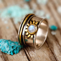 Vintage-Style Sun Ring with White Stone Centre and Radiant Rays