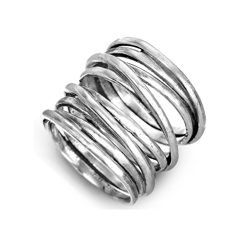 Chunky Layered Coil Statement Ring in Silver Colour