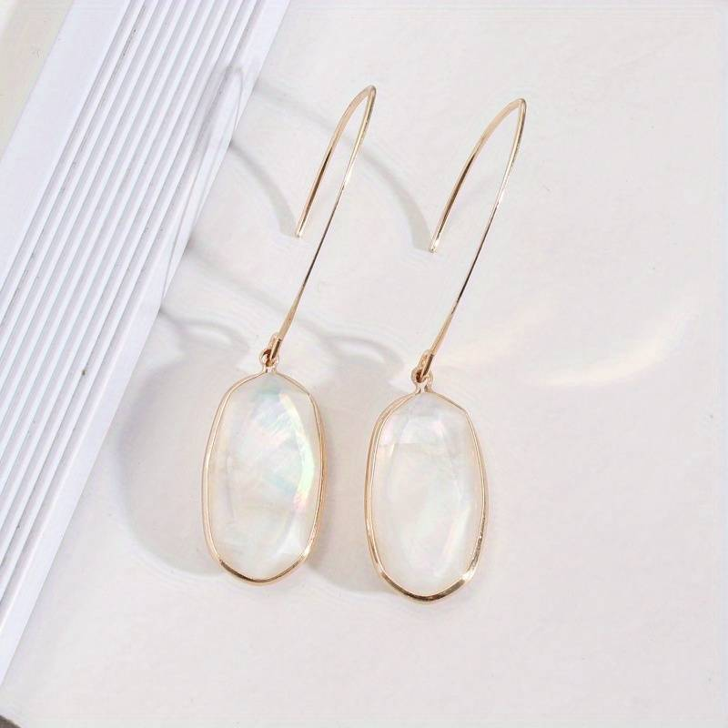 Vintage-Style Dangling White Stone Earrings with Fresh Pale Tone