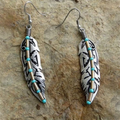 Vintage-Style Inlaid Blue-Green Stone Leaf Earrings