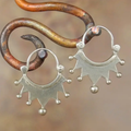 Crown Fringe Hoop Earrings in Silver Colour with Regal Sparkle