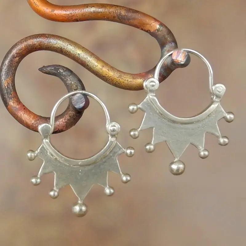 Crown Fringe Hoop Earrings in Silver Colour with Regal Sparkle