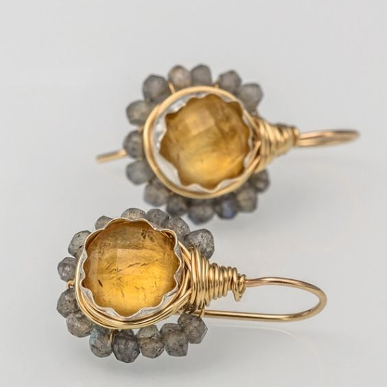Vintage-Style Yellow Crystal Earrings in Gold Colour