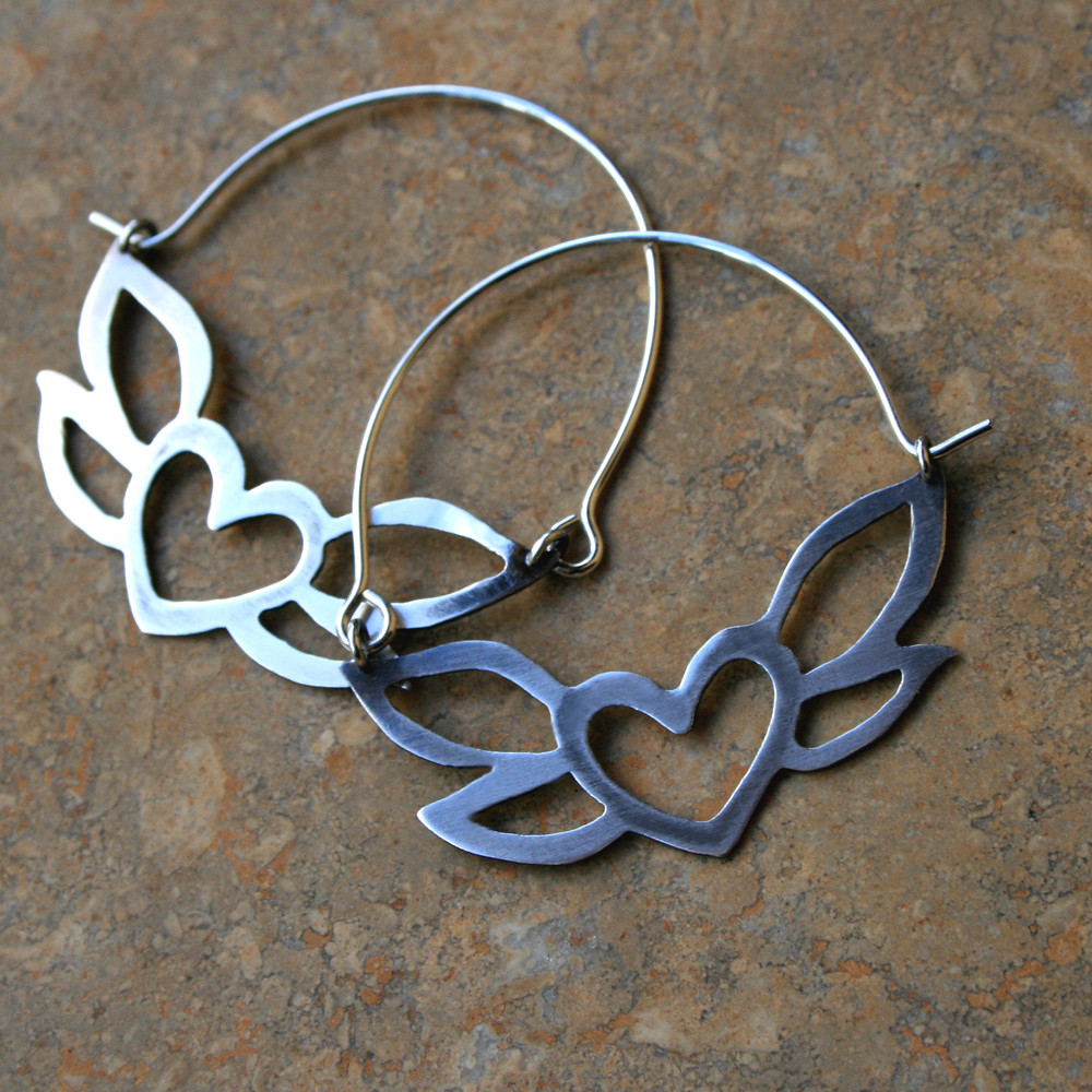 Cut-Out Heart Hoop Earrings in Silver Colour with Romantic Feel