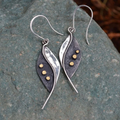 Twin Leaf Earrings with Copper Dots in Silver Colour