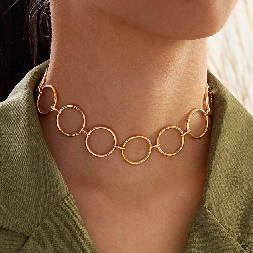 Vintage-Style Circles Necklace in Gold Colour with Linked Rings