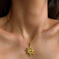 Vintage-Style Sun Pendant Necklace in Gold Colour with Warm Rays