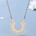 Vintage-Style Sunburst Half-Moon Necklace in Gold Colour