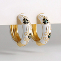 Vintage-Style White Enamel Hoop Earrings with Glossy Finish