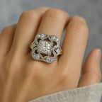 Interlocked Ring with Square Zirconia in Gold Colour