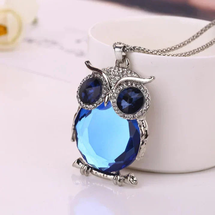 Adjustable Owl Pendant Necklace with Milky White Stone