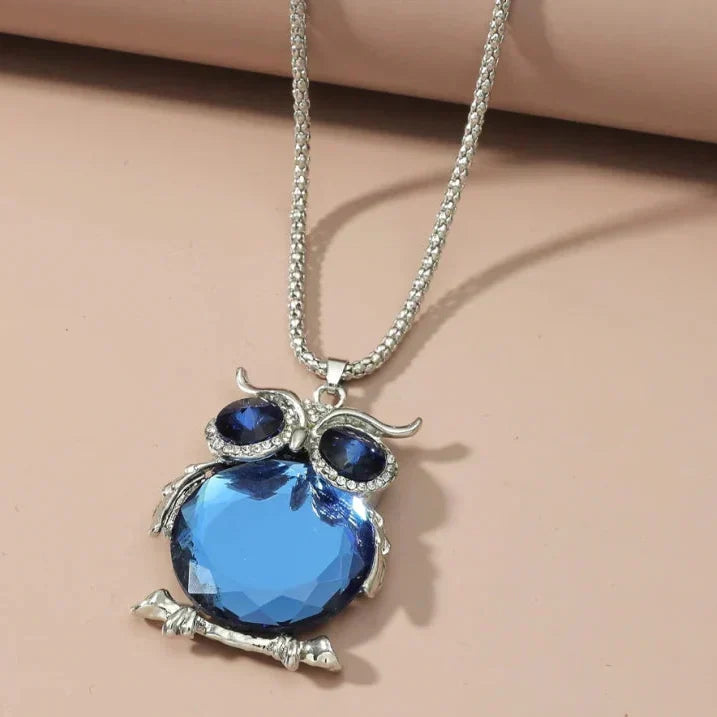Adjustable Owl Pendant Necklace with Milky White Stone