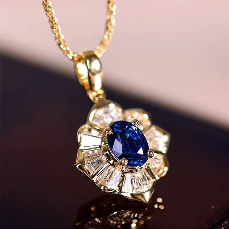 Blue Stone Sunburst Necklace with Radiant Design and Cool Colour