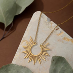 Sunburst Pendant Necklace with Radiating Design and Warm Energy