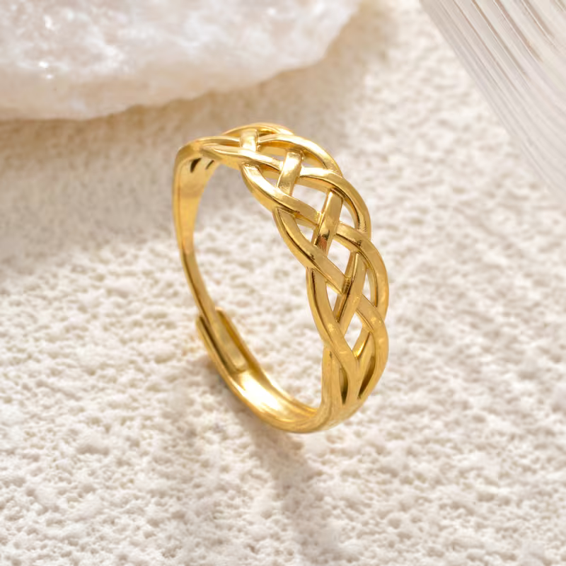 Woven Loop Ring with Interlaced Rope-Style Band Design