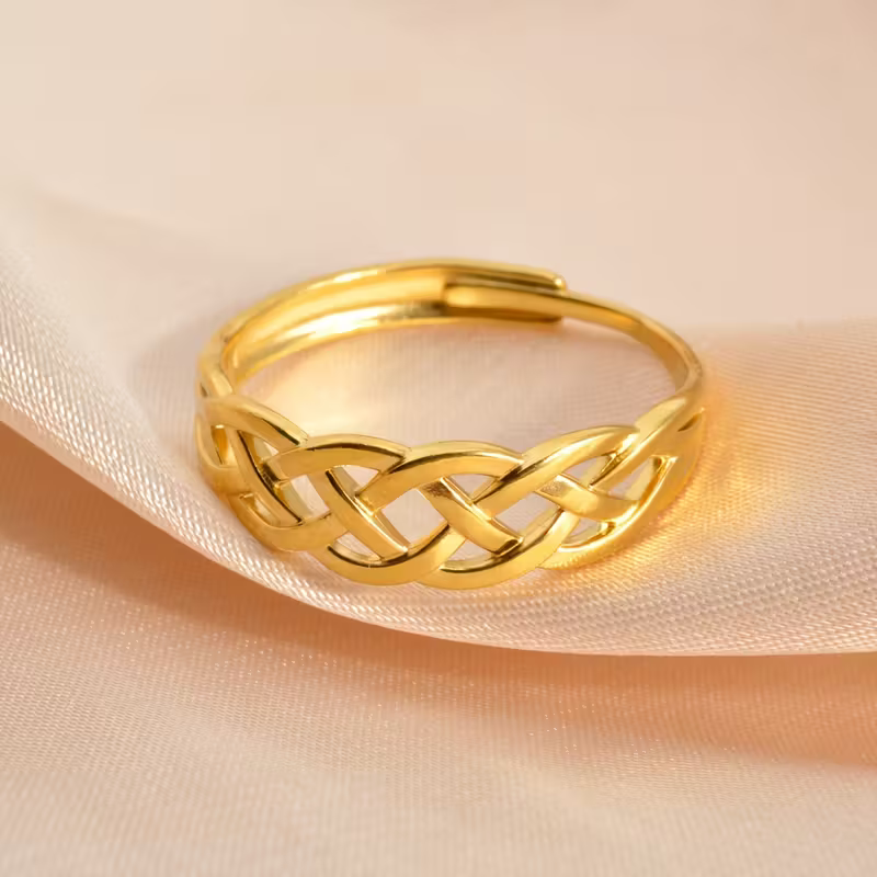 Woven Loop Ring with Interlaced Rope-Style Band Design