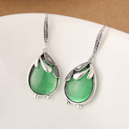 Green Teardrop Stone Earrings with Graceful Drop and Rich Colour