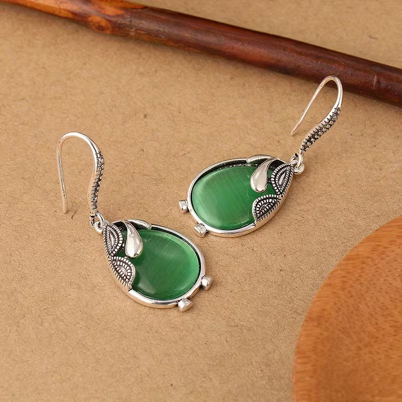 Green Teardrop Stone Earrings with Graceful Drop and Rich Colour