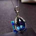 Deep Blue Teardrop Stone Pendant Necklace with Fine Chain