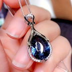 Deep Blue Teardrop Stone Pendant Necklace with Fine Chain