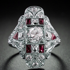 Vintage-Style Zirconia Ring with Coloured Centre in Silver Colour