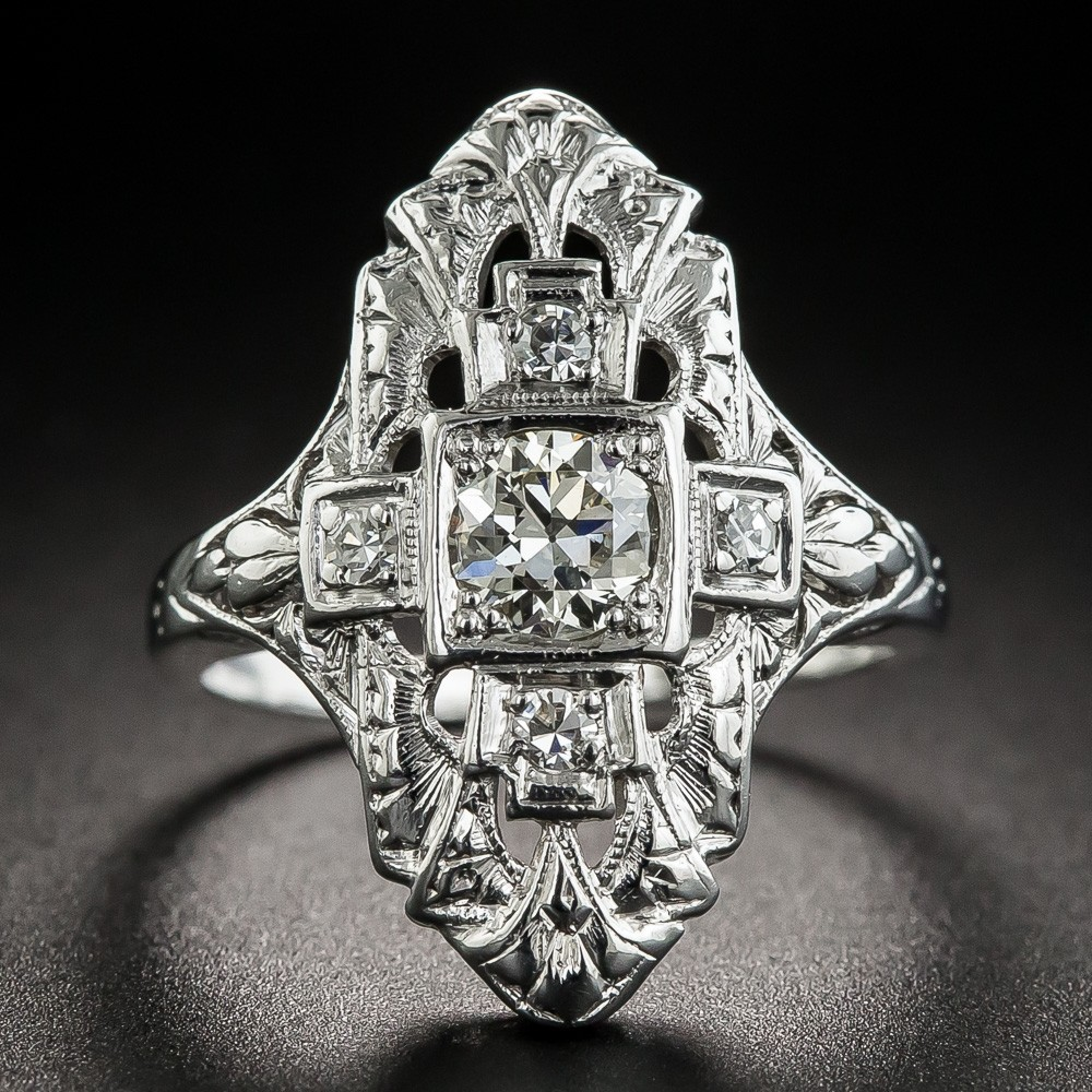 Vintage-Style Zirconia Ring with Coloured Centre in Silver Colour