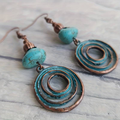 Vintage-Style Spiral Earrings with Blue-Green Stone