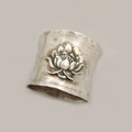 Adjustable Lotus Flower Ring with Vintage Finish in Silver Colour