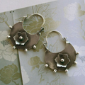 Vintage-Style Flower Basket Earrings in Silver Colour