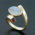 Iridescent White and Red Zirconia Ring in Gold Colour