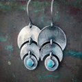 Crescent Drop Earrings with Blue Stones in Silver Colour