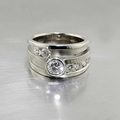 Vintage-Style Zirconia Layering Ring with Slim Band in Silver Colour