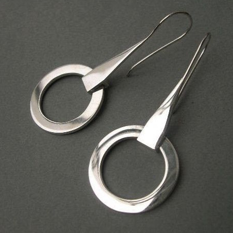 Vintage-Style Open Circle Drop Earrings in Silver Colour