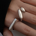 Adjustable Leaf and Bar Stacking Ring Set in Silver Colour